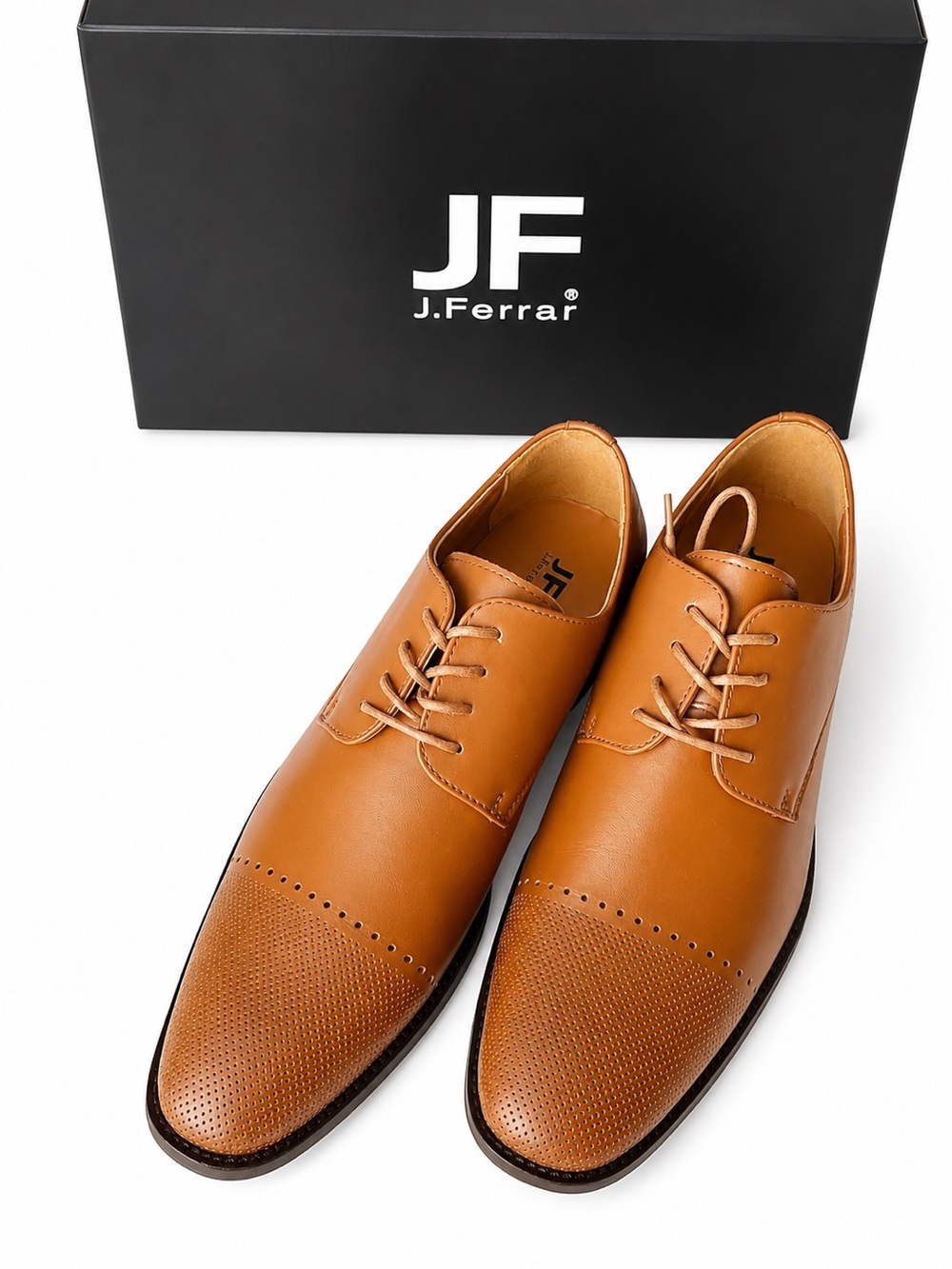 jf j.ferrar Men's Cognac Brown Cap-Toe Derby Oxfords